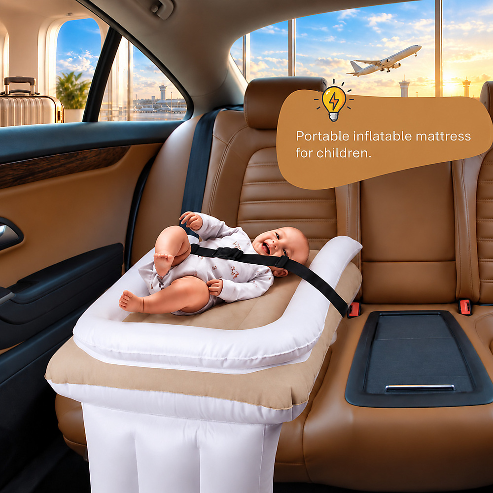 Inflatable Airplane Car Bed for Toddler,Baby Travel Plane Bed with Hand Pump