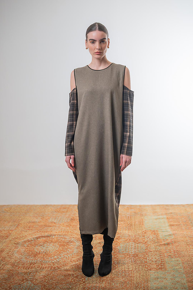 Checkered Off-Shoulder Caftan