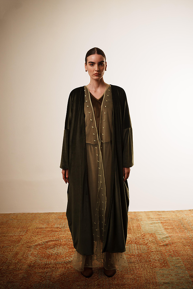 Layered bisht set (Olive Green)