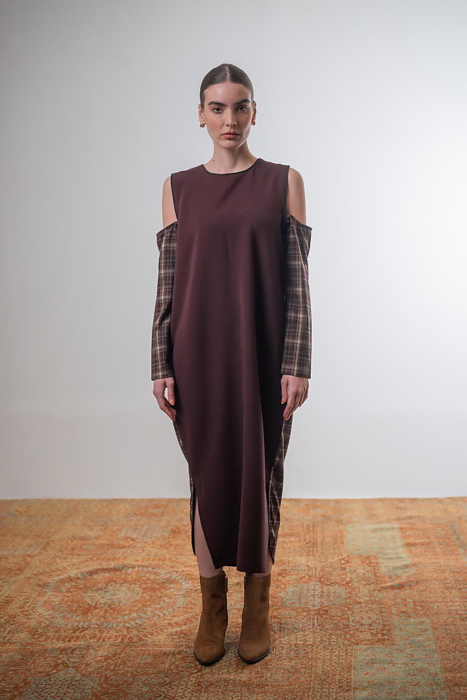 Checkered Off-Shoulder Caftan