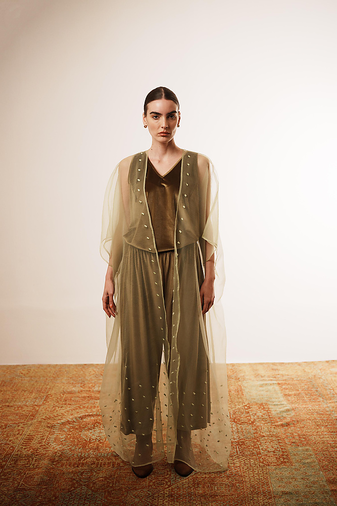 Layered bisht set (Olive Green)