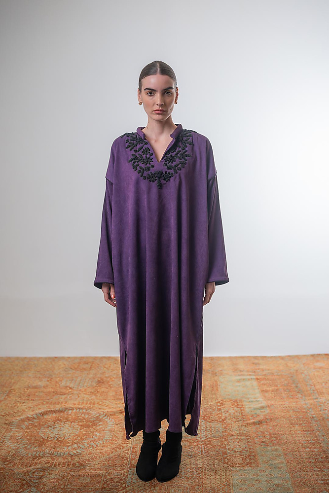 Corduroy caftan with beaded embroidery