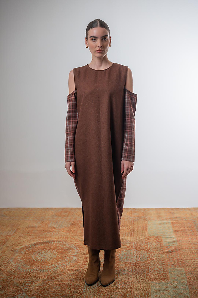 Checkered Off-Shoulder Caftan