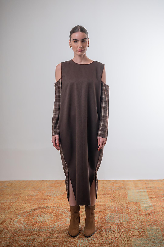 Checkered Off-Shoulder Caftan