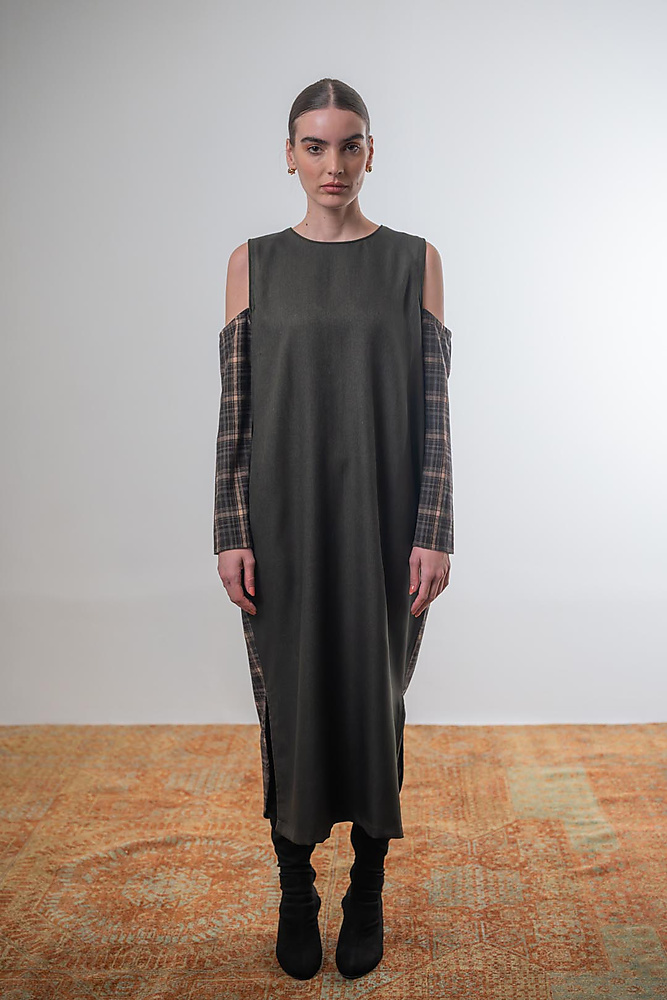 Checkered Off-Shoulder Caftan
