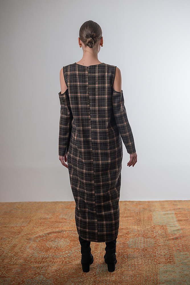 Checkered Off-Shoulder Caftan