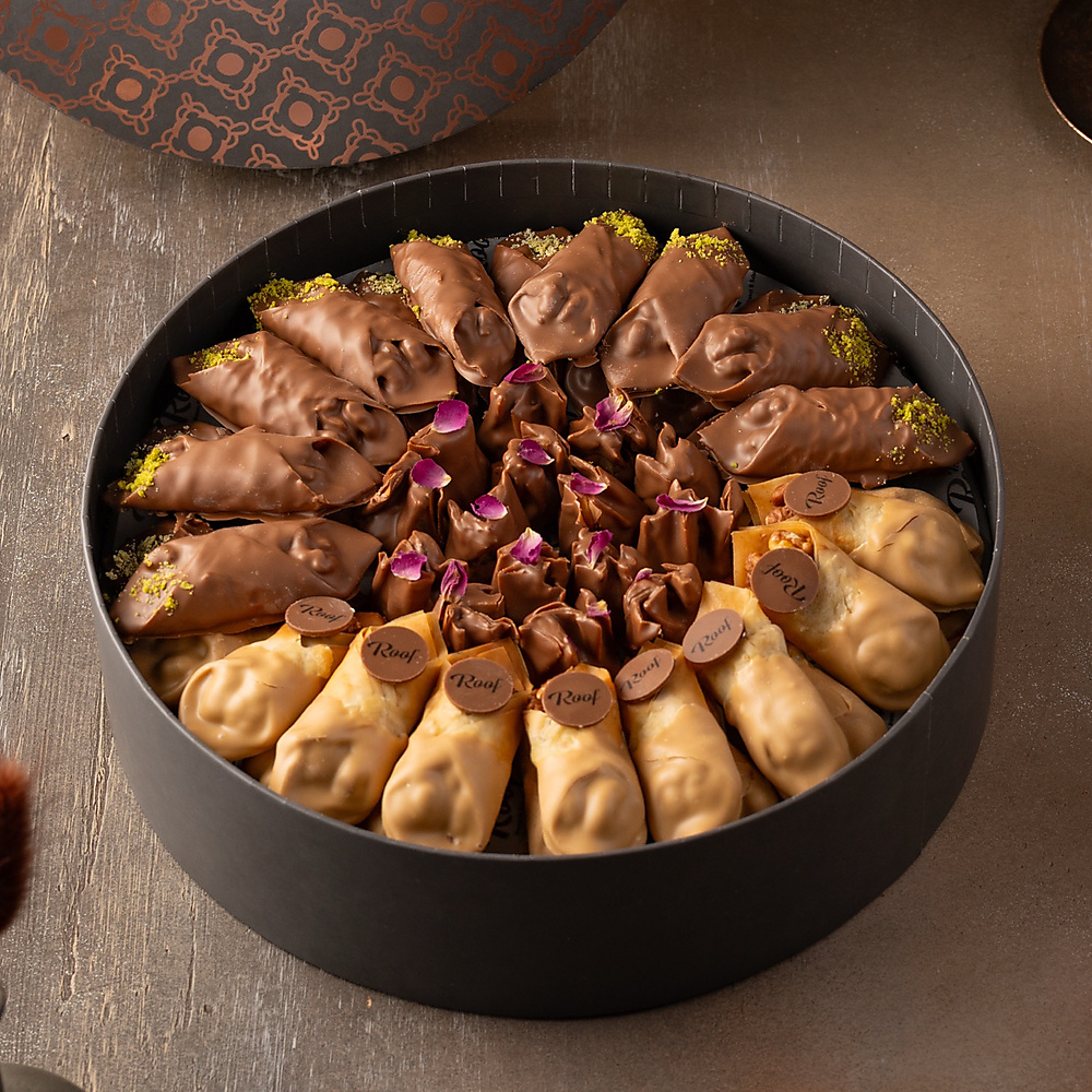 Box of phyllo pastry with walnuts