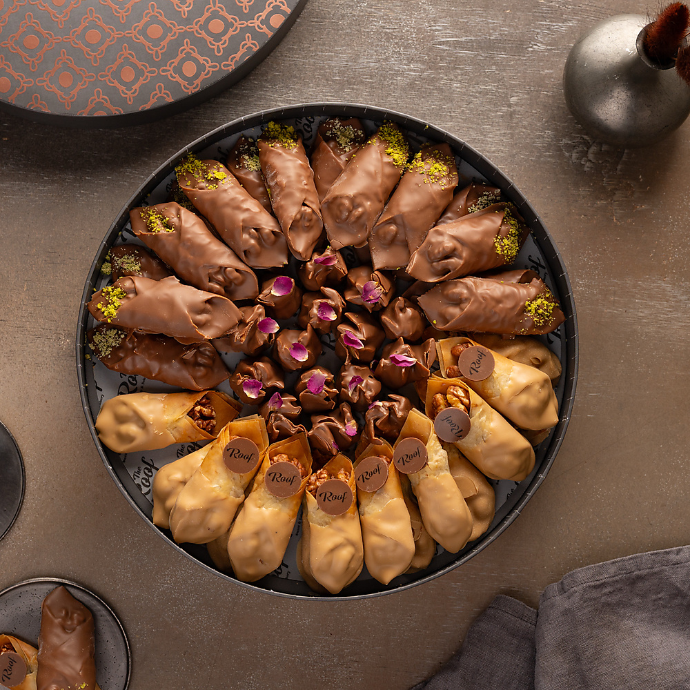 Box of phyllo pastry with walnuts