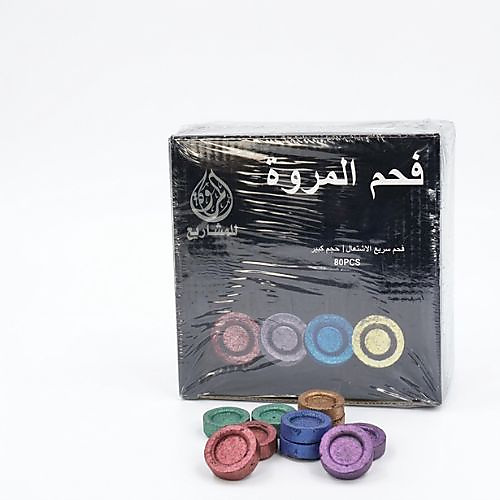 فحم دائري سريع الاشتعال - ملون ببريق مميز - 80 حبة في الباكيت - حجم كبير 33 مم
