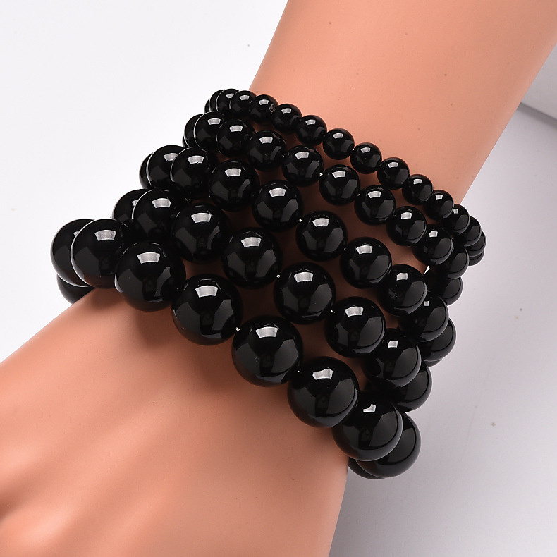 ستايل بسيط لحجر العقيق الأسود اللامع الطبيعي - 6mm