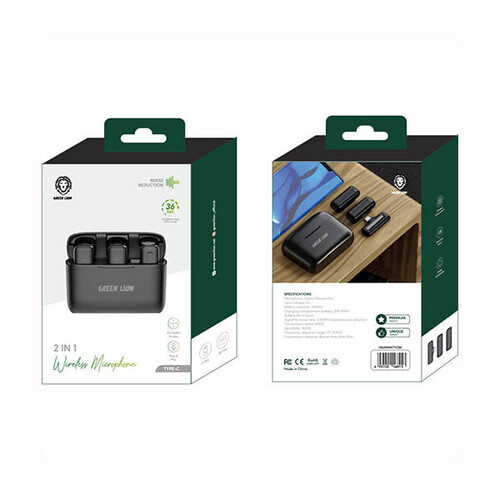 Green Lion 2 in 1 Wireless Microphone (Type-C Connector) - Black
