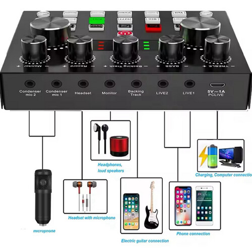 BM800 Condenser Microphone Kit Mobile Phone Computer Sound Card Audio Mixer Streaming Voice Changer