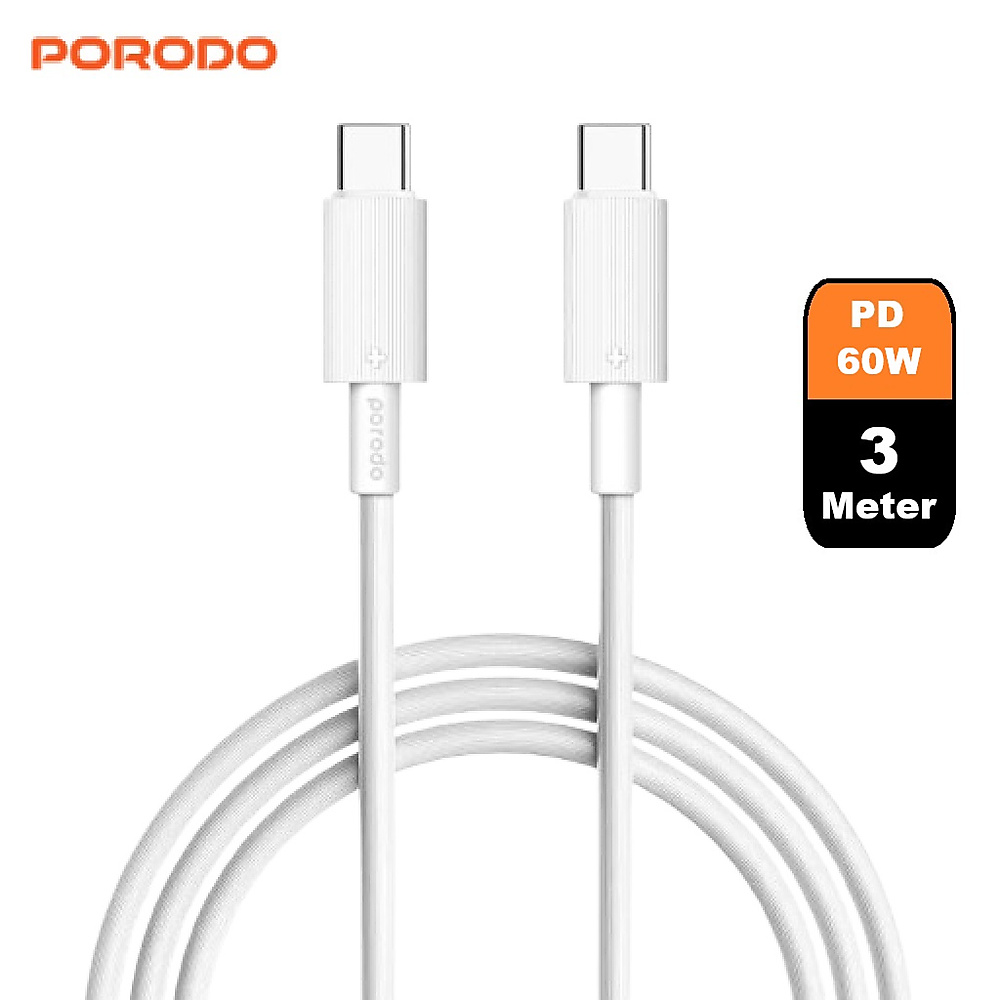 Porodo USB-C to USB-C Durable Charging Cable 3M Black