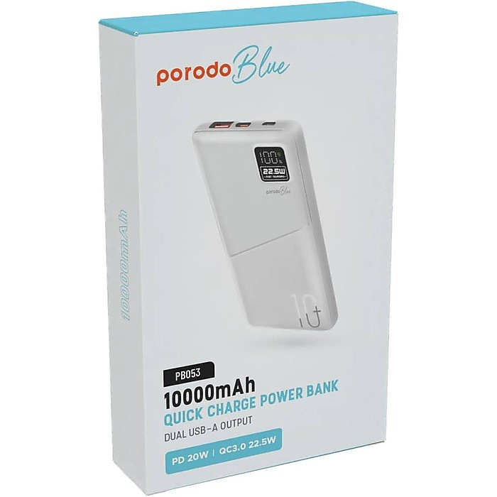 Porodo Blue 10000mah Power Bank Type - C USB A - White