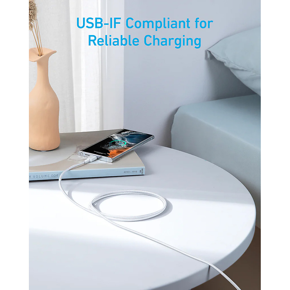 Anker Braided Usb-C To Usb-C Cable 10 Ft (A81F7H21) White