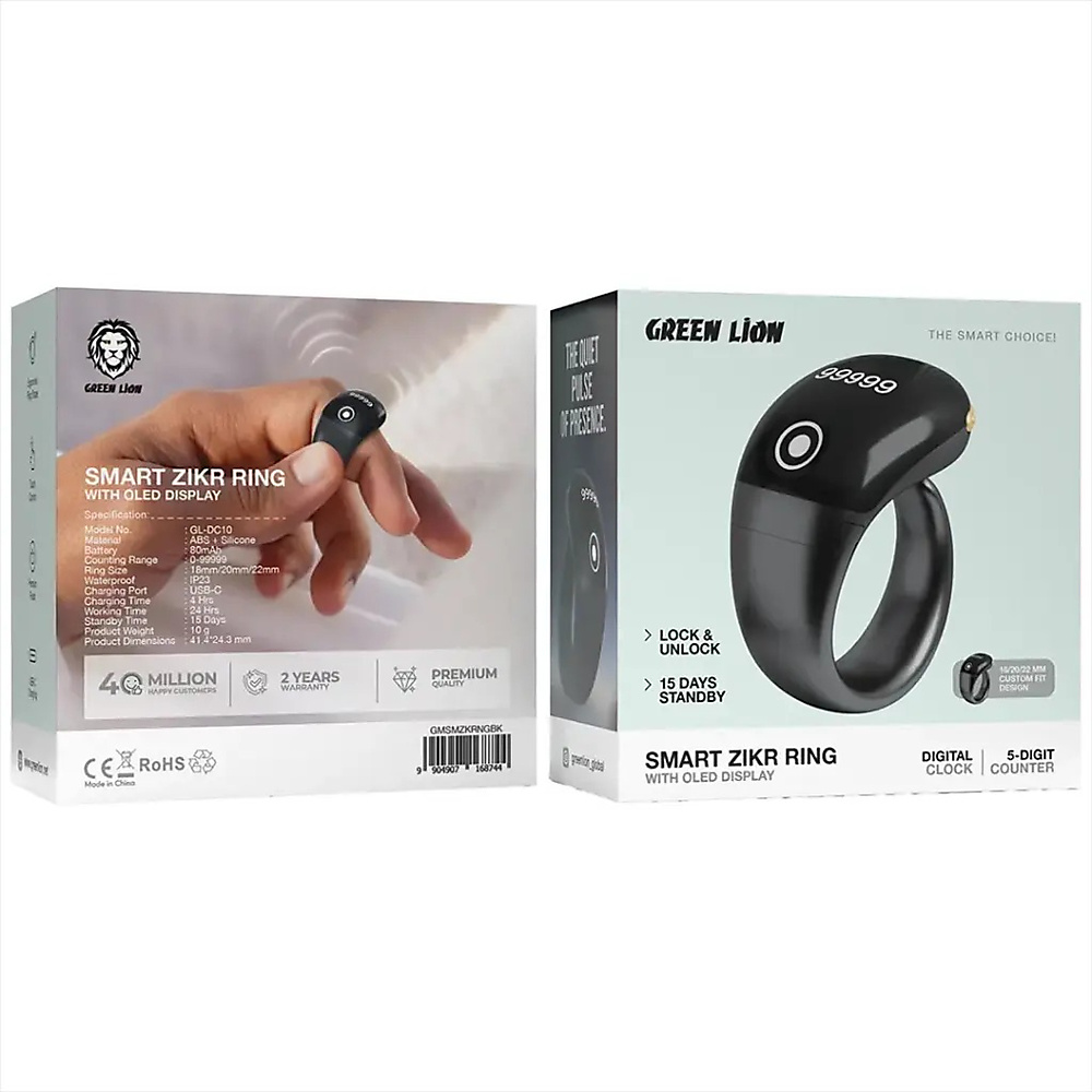 Smart Zikr Ring With Oled Display - Black
