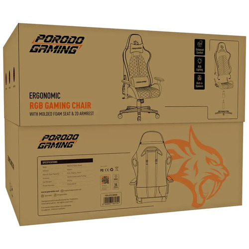 Porodo Gaming Ergonomic RGB Gaming Chair - Black/Orange