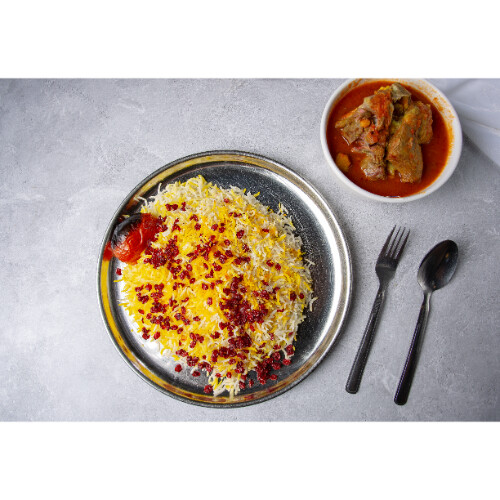 جلو زرشك مع قيمة لحم