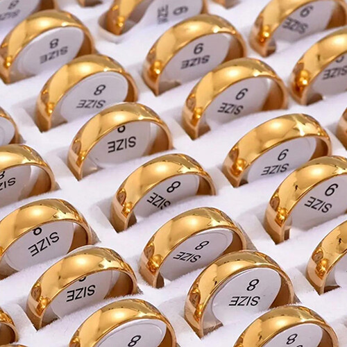 مجموعة  خاتم دبلة من الفولاذ مطلي بعيار 24 القطعة