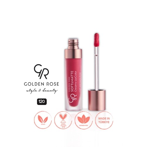 أحمر شفاه كريمي ناعم وغير لامع - 120 وردي - أحمر شفاه سائل غير لامع