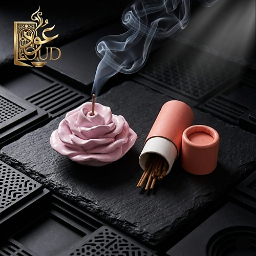 وردة السيراميك الوردية مع 20 عوداً من البخور الكمبودي