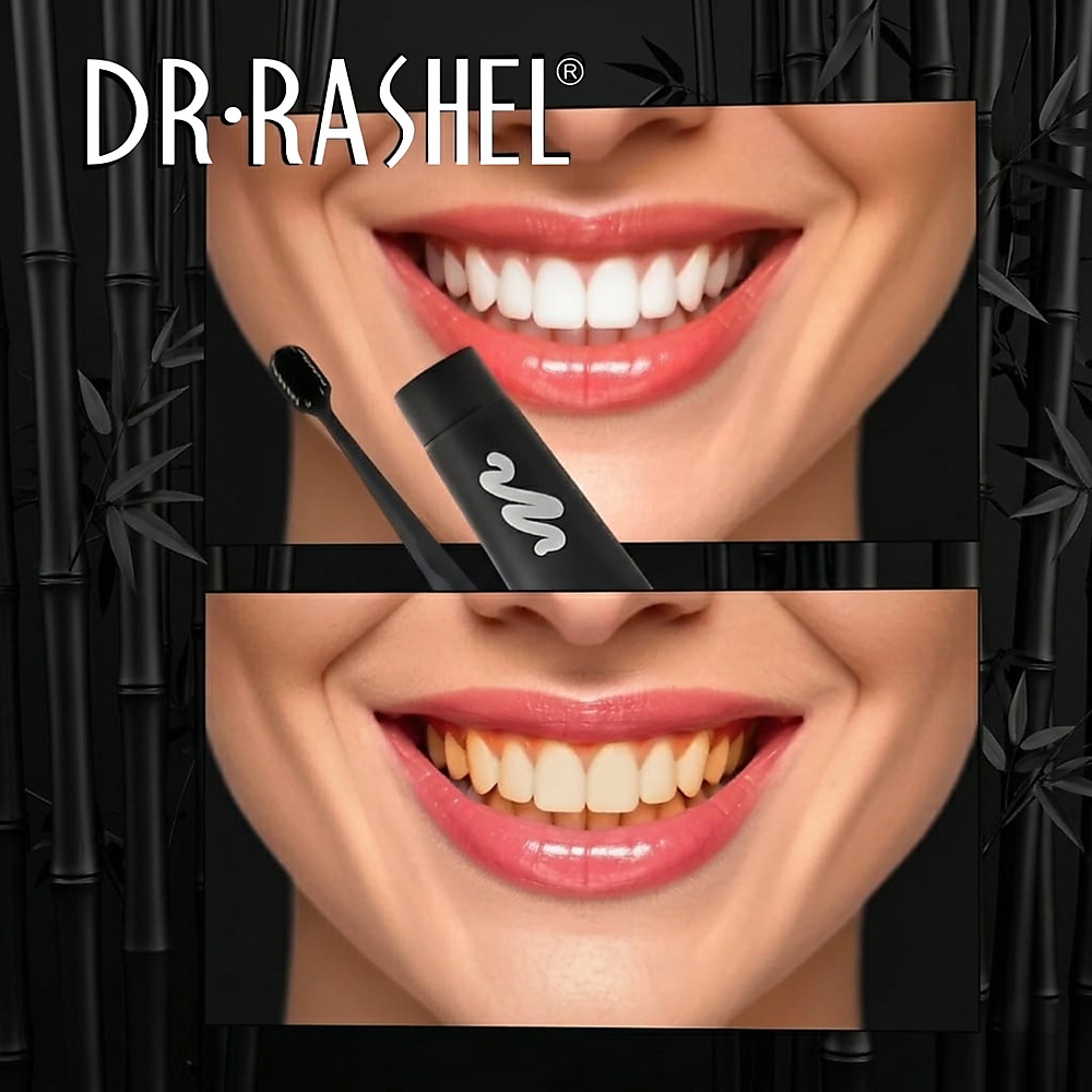 مجموعة معجون أسنان وفرشاة أسنان من دكتور راشيل بفحم الخيزران