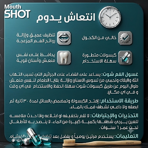 كبسولات غسول الفم شوت - بنكهة النعناع | 20 كبسولة سعة 15 مل