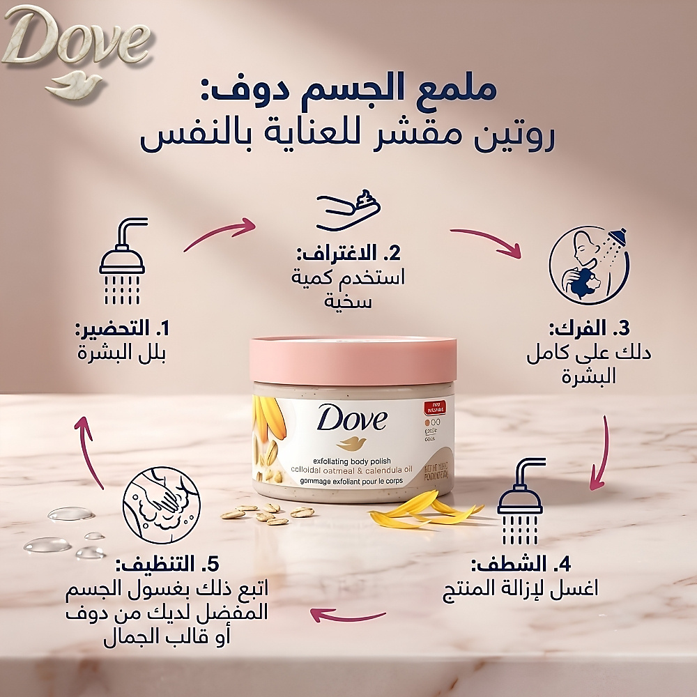مقشر الجسم اللطيف من دوف بزيت الشوفان الغروي وزيت الكاليندولا 298 غرام