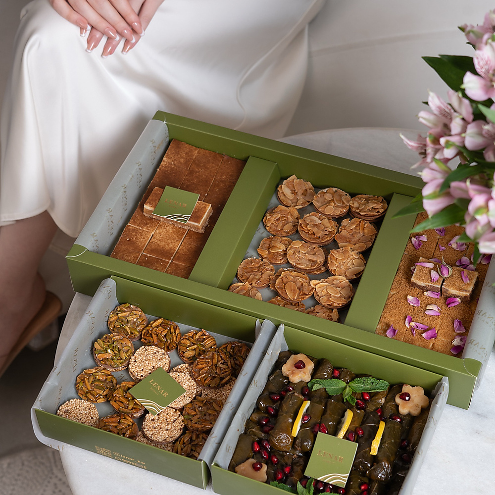 Nescafe almond chocolate sweet// small box mix pistachio and sesame and small waraq enab