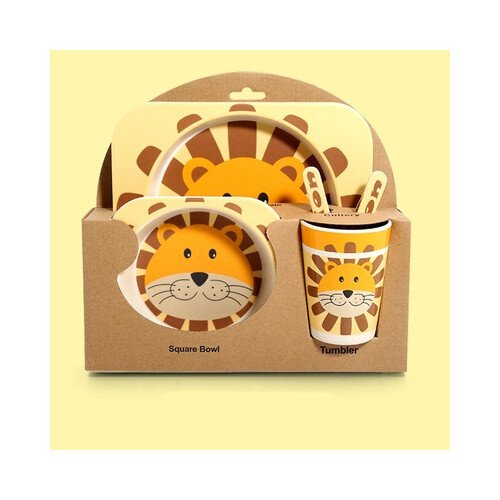 طقم مائدة للأطفال مكون من 5 قطع على شكل أسد