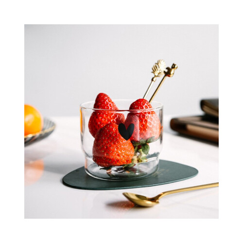 طقم كوب شفاف مع ملعقة وصينية