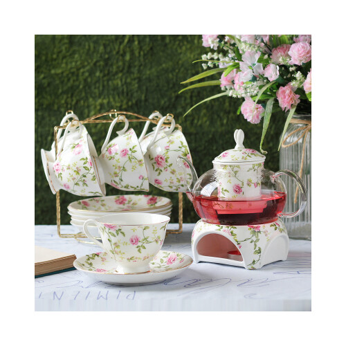 طقم شاي مزخرف بالورد