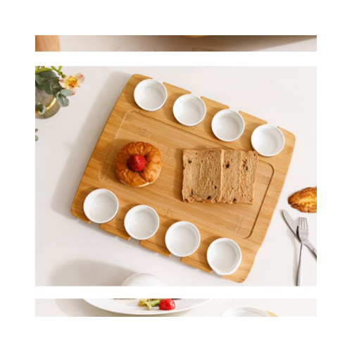 صينية خشب مع اوعية سيراميك