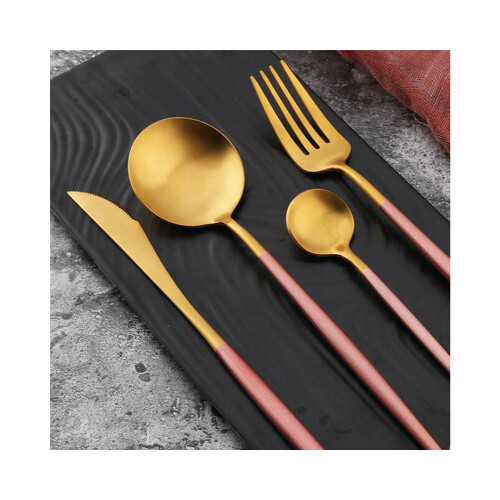 طقم طعام 4 قطع - وردي