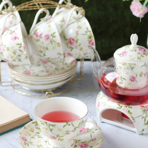 طقم شاي مزخرف بالورد