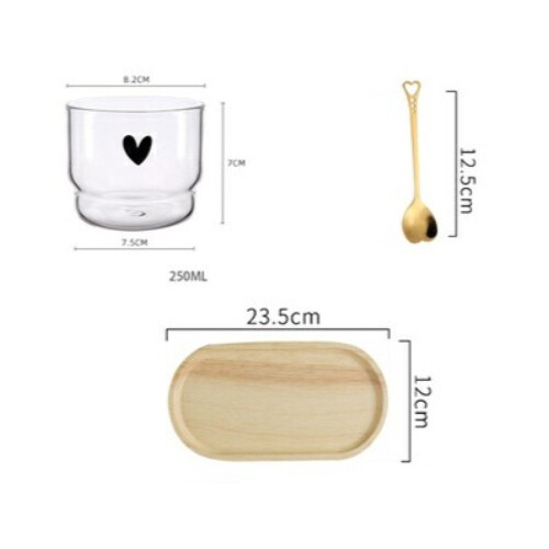 طقم كوب شفاف مع ملعقة وصينية