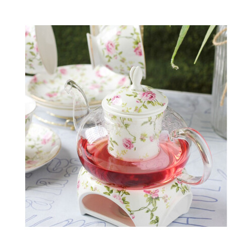 طقم شاي مزخرف بالورد