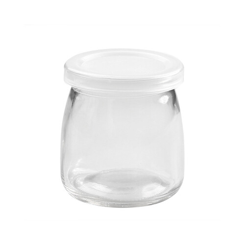 وعاء زجاج مع غطاء بلاستيك