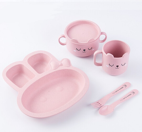 طقم مائدة للأطفال باللون الوردي