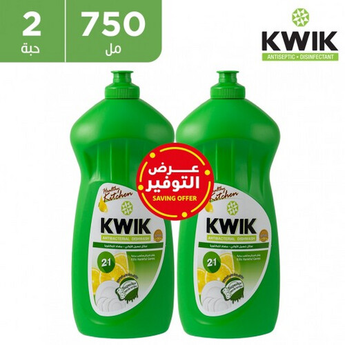 Kwik - 2 in 1 Anti-Bacterial Dishwashing Liquid - 2 x 750 ml