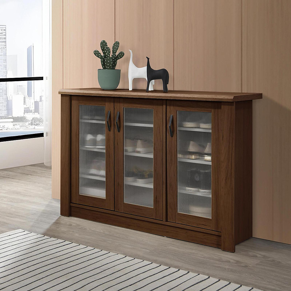3-door cabinet with transparent doors; width 115, height 90, depth 36.