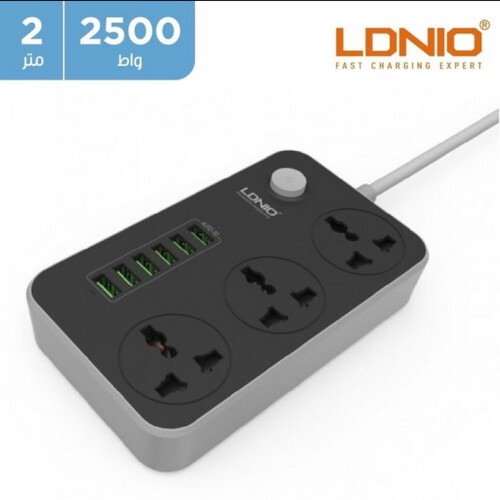 مشترك الكهربائي مع ثلاثه فتحات - سته منافذ يو اس بي