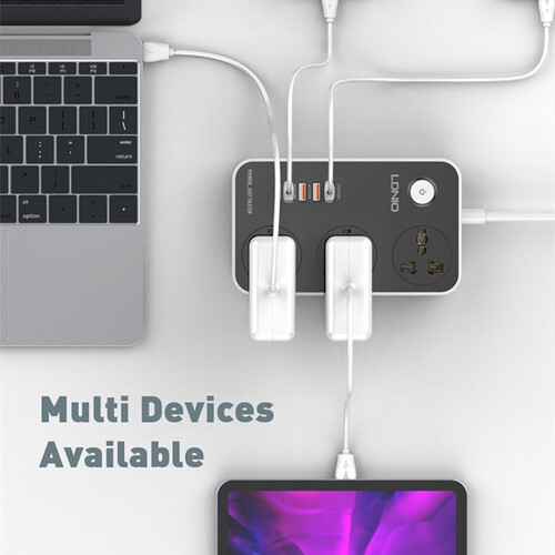 اشتراك كهربائى 3 مخارج بطول 2 متر مع 3 منافUSB ومنفذ USBC PDذ