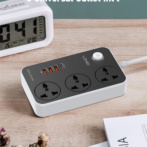 اشتراك كهربائى 3 مخارج بطول 2 متر مع 3 منافUSB ومنفذ USBC PDذ