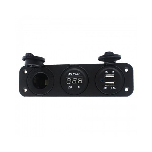 مخرج ولاعة 12فولت + منفذ 2 / 3.1 امبير + فولتميتر رقمي 12فولت