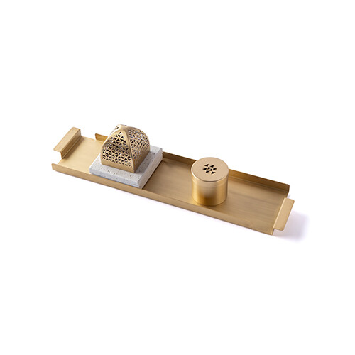 Pyramid Mubkhar Gold Bukhoor Bowl & Tray Set of 3