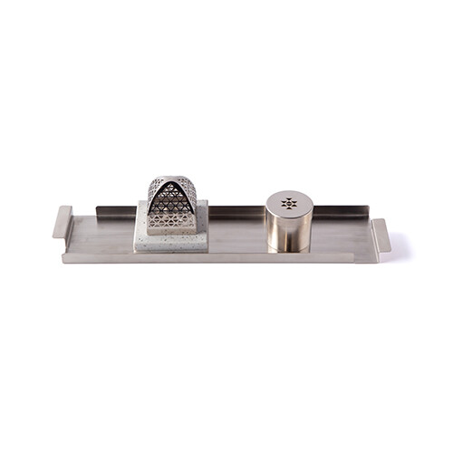 Pyramid Mubkhar Silver Bukhoor Bowl & Tray Set of 3