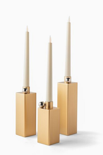 Candle Holder Gold set of 3 With battery candles