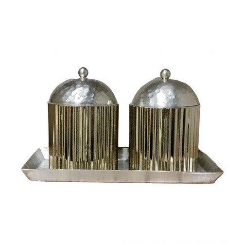 Container silver with tray set of 3