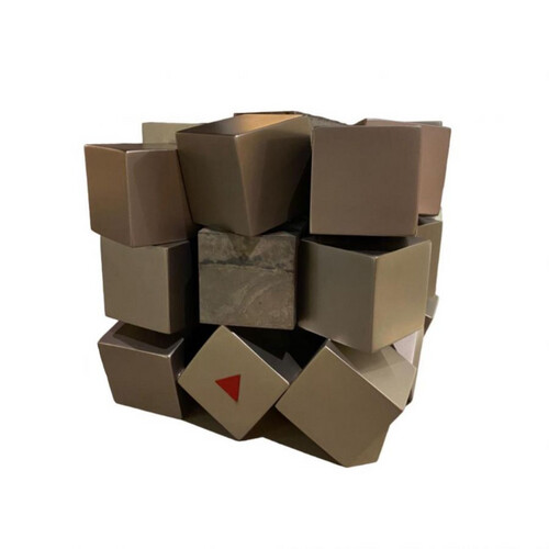 Wooden cubes sculpture with sadu design